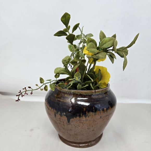 Studio Pottery Handmade Vase Signed Ti Marie 2001 Vintage Earth Tone Brown-Black - Picture 4 of 10